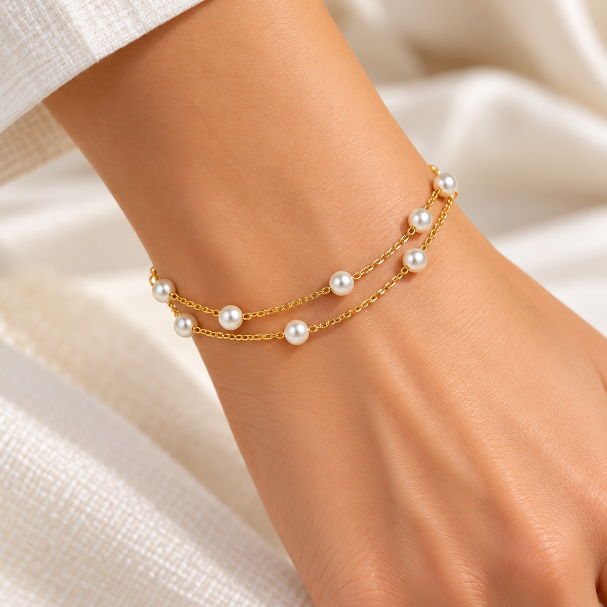Gold Double-Layer Pearl Chain Bracelet