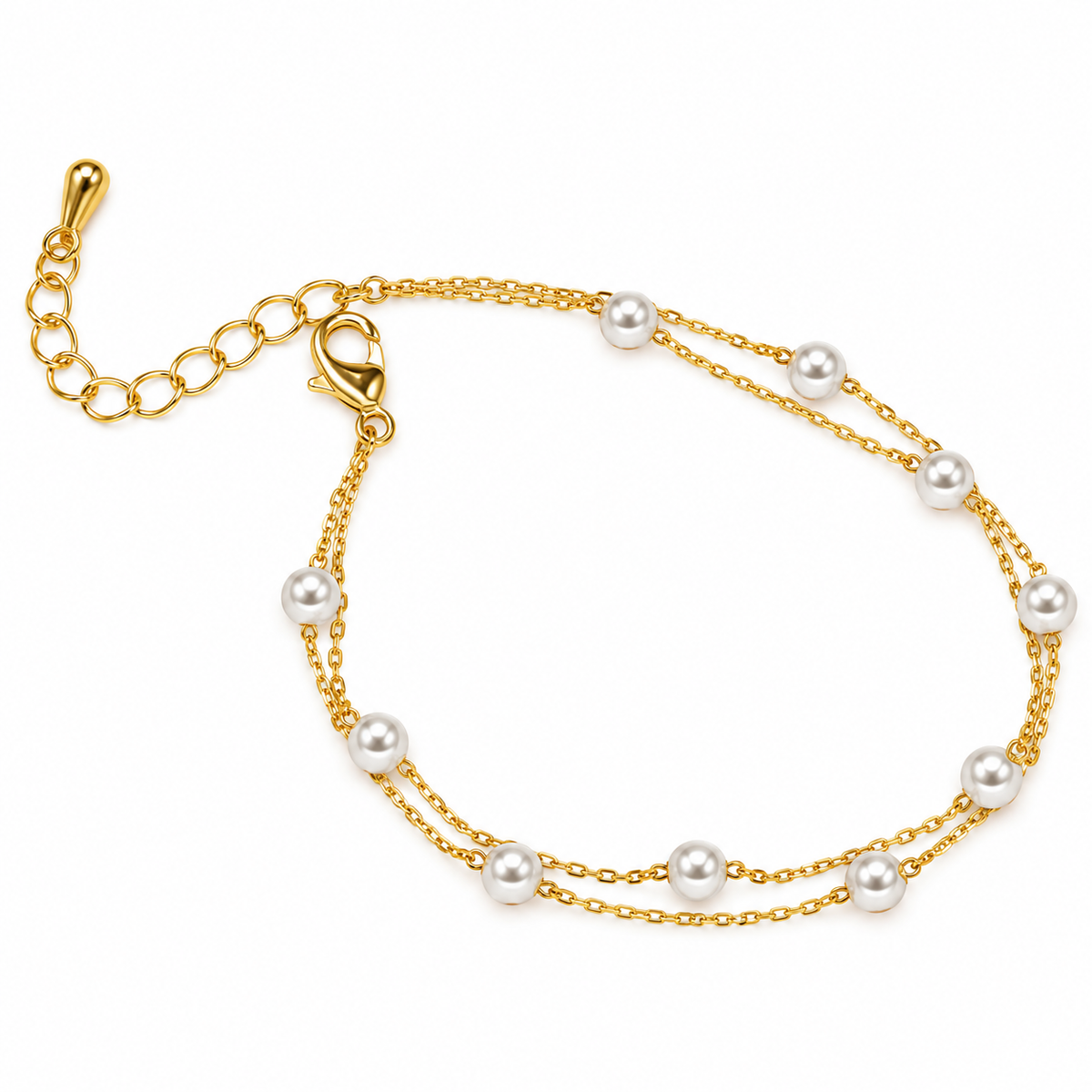 Gold Double-Layer Pearl Chain Bracelet