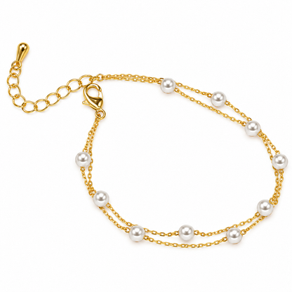 Gold Double-Layer Pearl Chain Bracelet