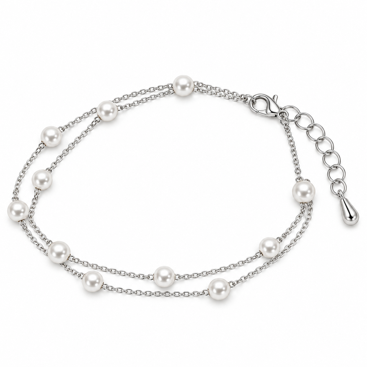Silver Double-Layer Pearl Chain Bracelet