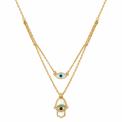 Gold Evil Eye & Hamsa Double-Layer Necklace