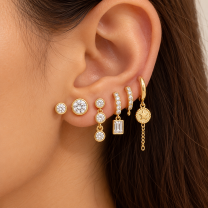 Gold Crystal Mix & Match Hoop Earrings Set