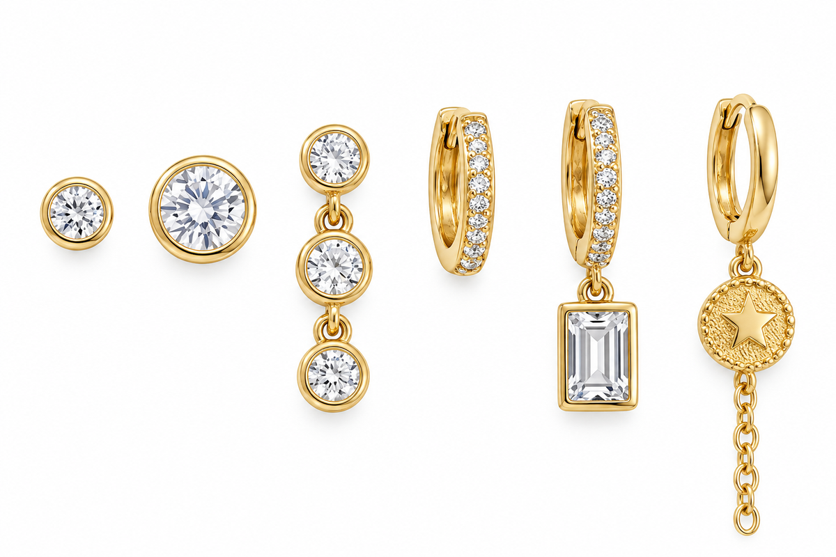 Gold Crystal Mix & Match Hoop Earrings Set