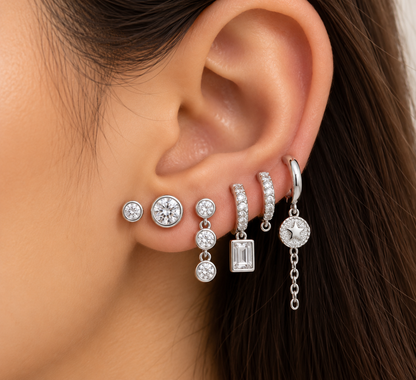 Silver Crystal Mix & Match Hoop Earrings Set
