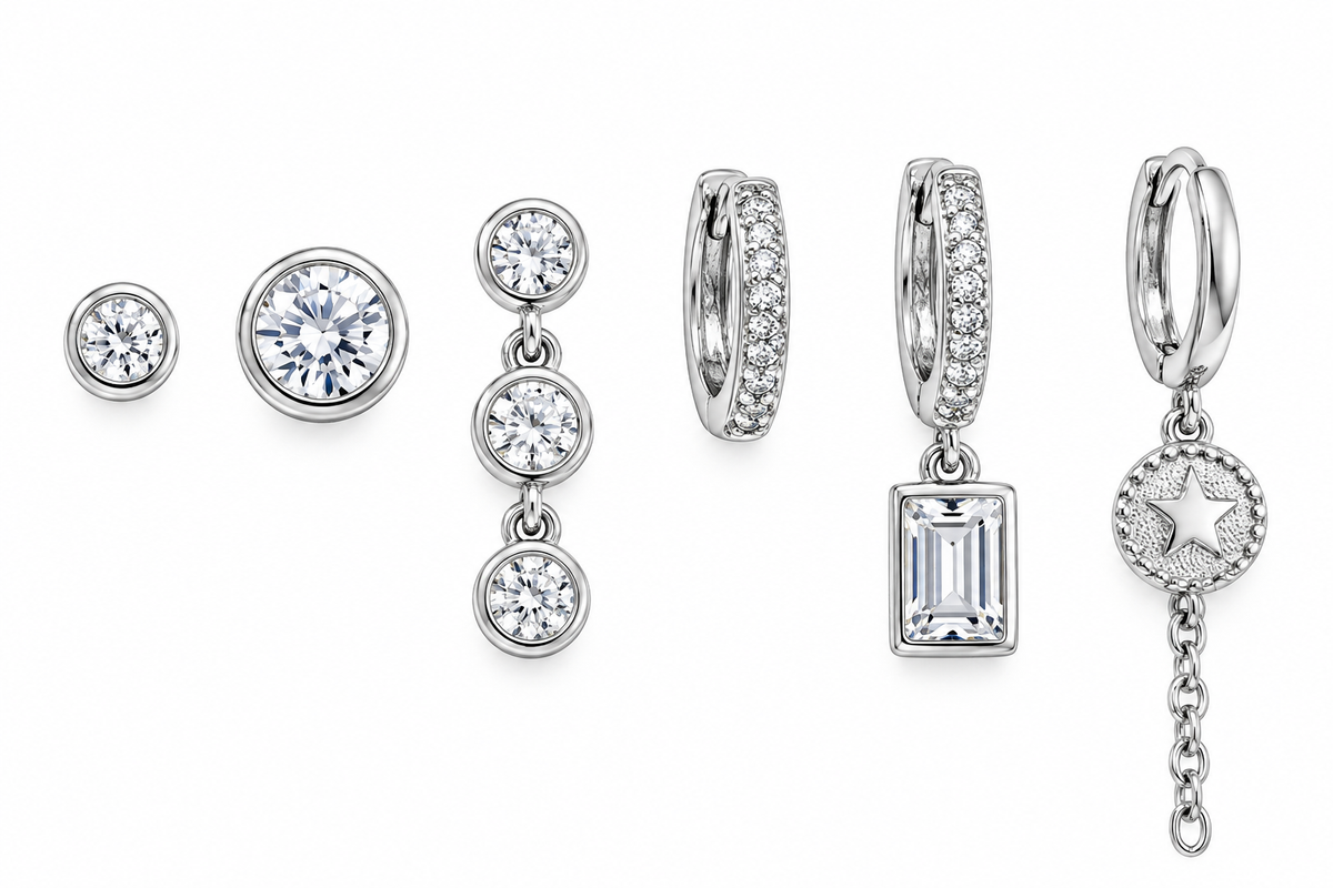 Silver Crystal Mix & Match Hoop Earrings Set