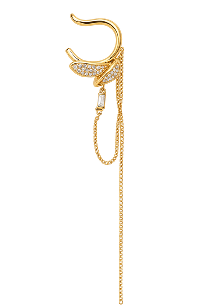 Gold Crystal Leaf Chain Ear Cuff