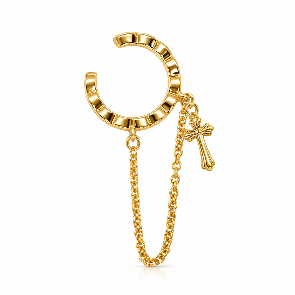Gold Cross Charm Chain Ear Cuff