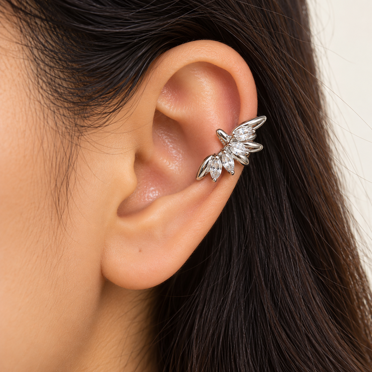 Silver Crystal Leaf Ear Cuff