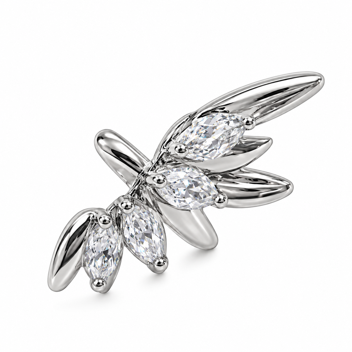 Silver Crystal Leaf Ear Cuff