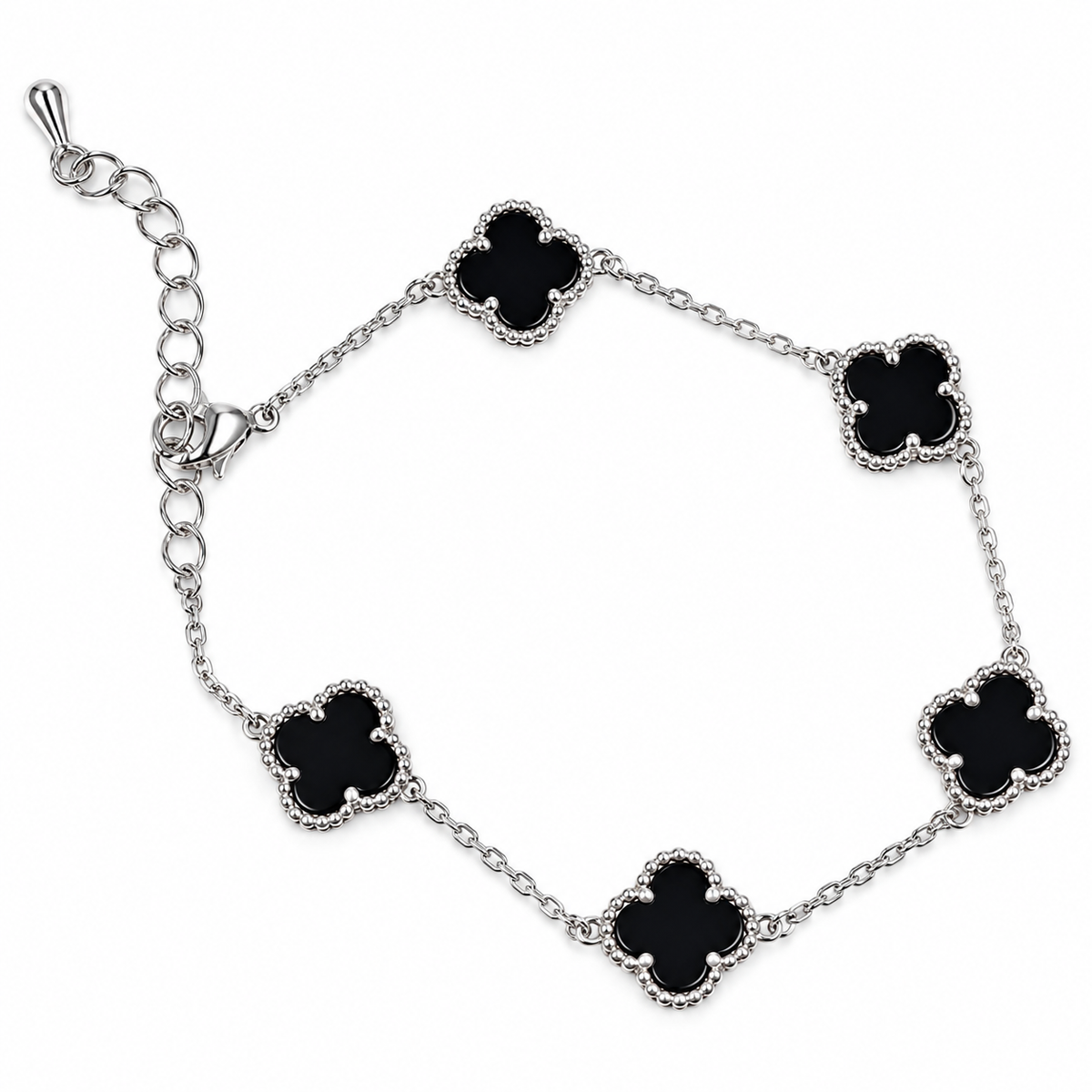 Silver Black Clover Charm Bracelet
