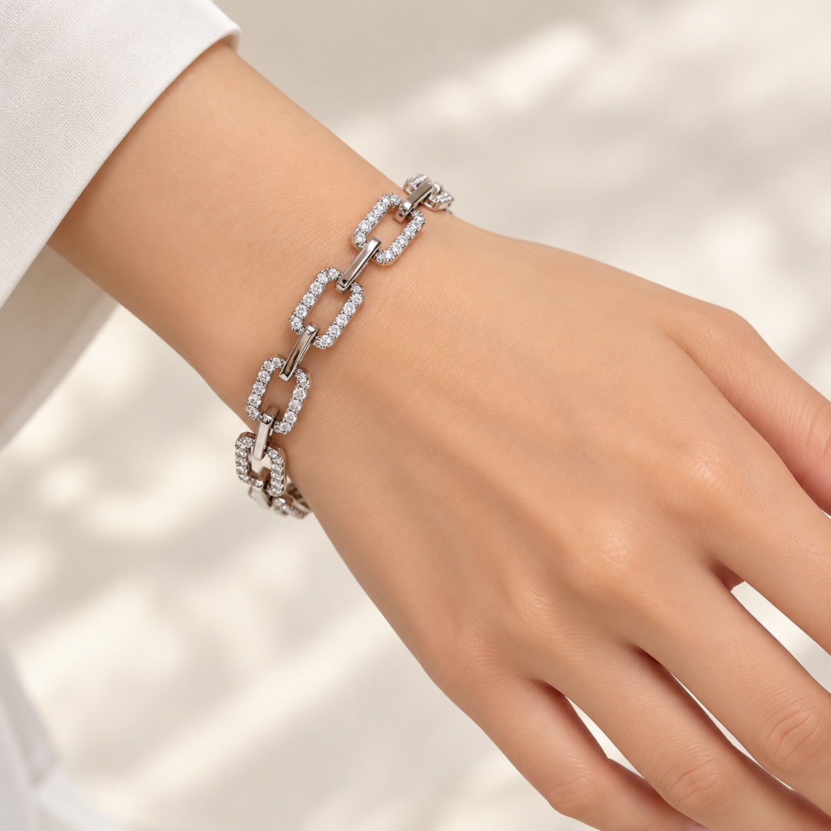 Silver Crystal Rectangle Link Bracelet