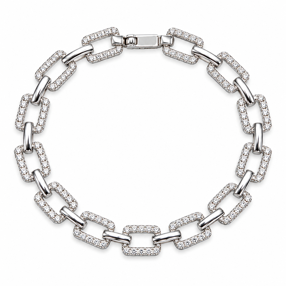 Silver Crystal Rectangle Link Bracelet