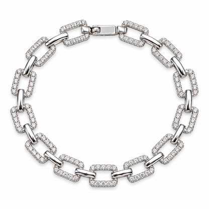 Silver Crystal Rectangle Link Bracelet