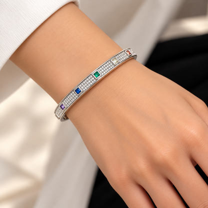Silver Multicolour Crystal Statement Bracelet