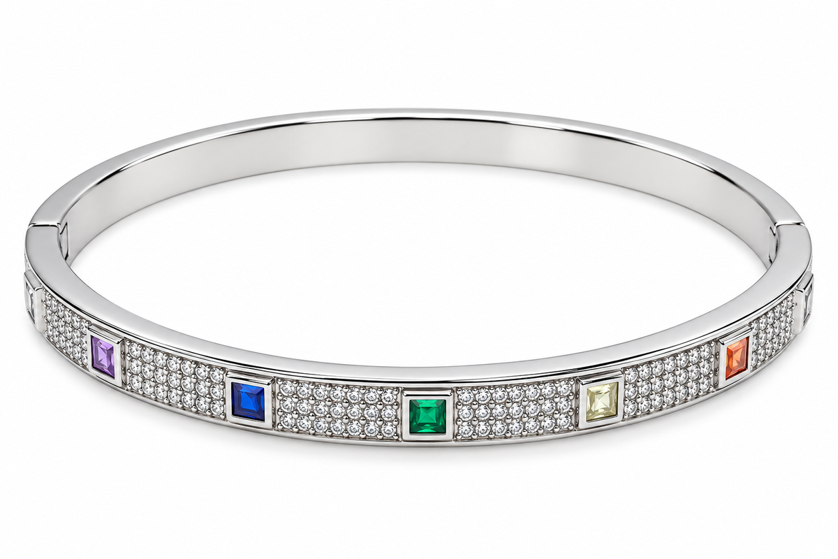 Silver Multicolour Crystal Statement Bracelet