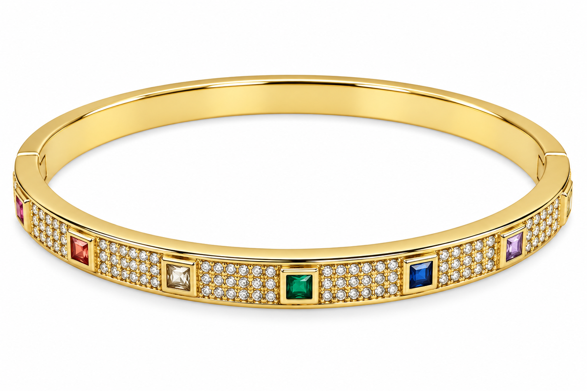 Golden Multicolor Crystal Statement Bracelet