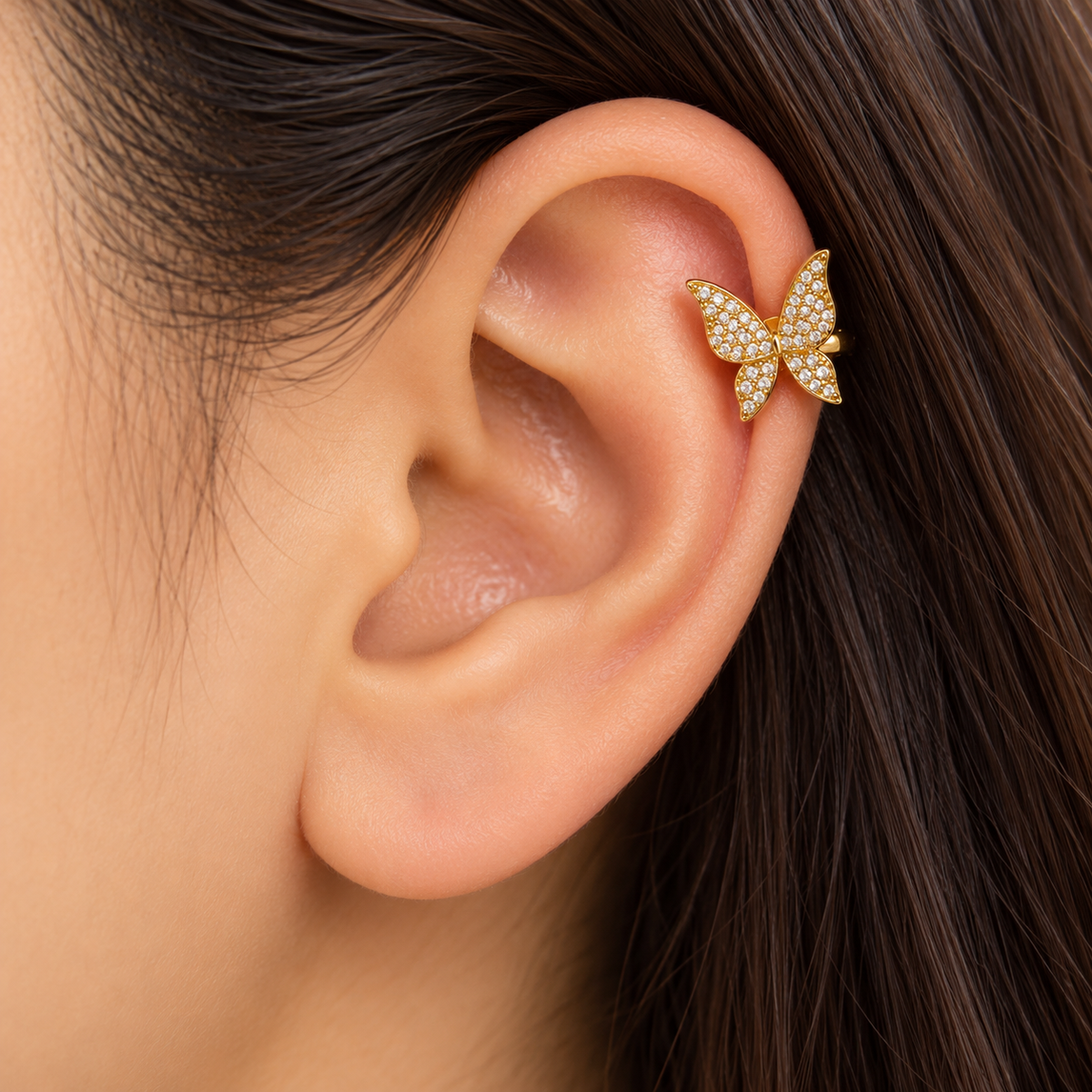 Gold Crystal Butterfly Ear Cuff