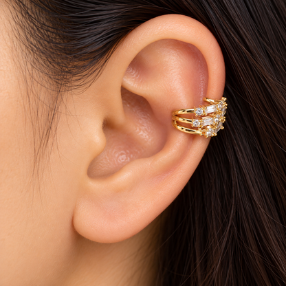 Gold Triple-Row Crystal Ear Cuff