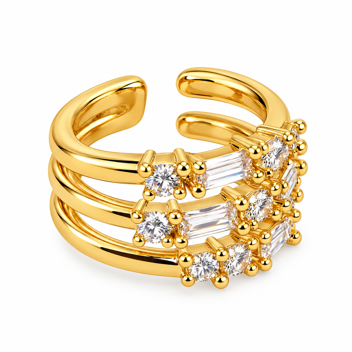 Gold Triple-Row Crystal Ear Cuff