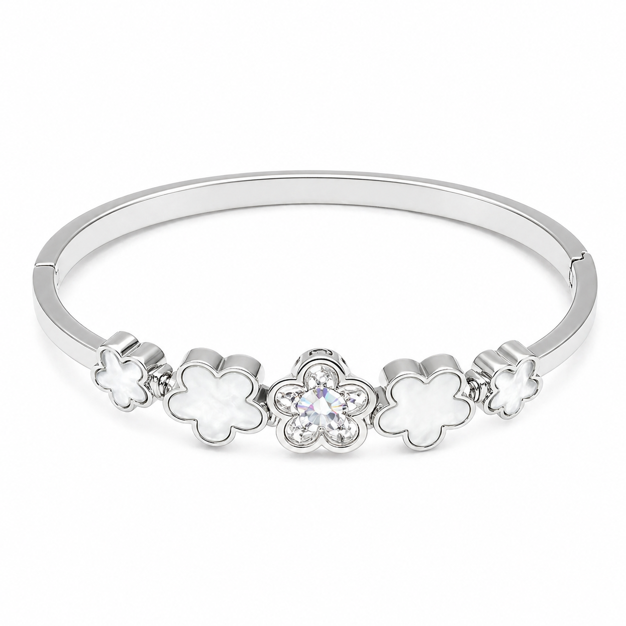 Simple Silver Clover Flower With Diamond Charm Bracelets