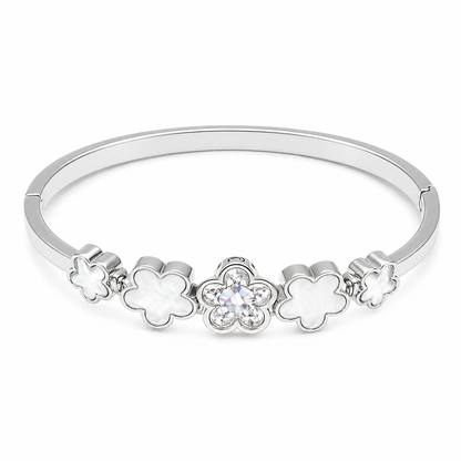 Simple Silver Clover Flower With Diamond Charm Bracelets