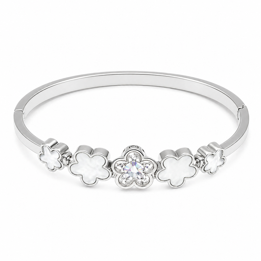 Simple Silver Clover Flower With Diamond Charm Bracelets