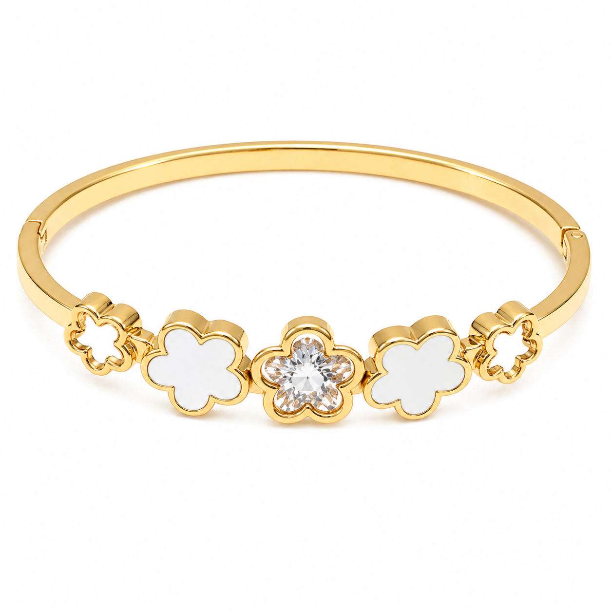 Simple Golden Clover Flower With Diamond Charm Bracelets