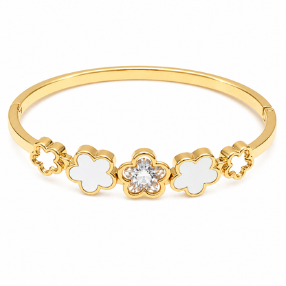 Simple Golden Clover Flower With Diamond Charm Bracelets