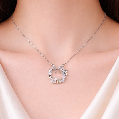 Charming Bow & Butterfly Pedant Silver Necklace For Women