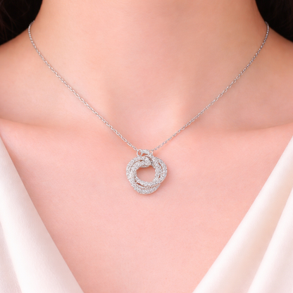Charming Three Diamond Ring Pedant Silver Necklace For Women