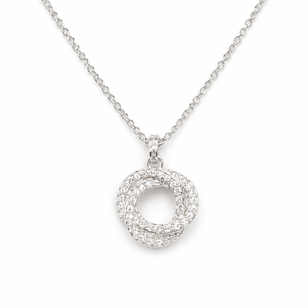 Charming Three Diamond Ring Pedant Silver Necklace For Women