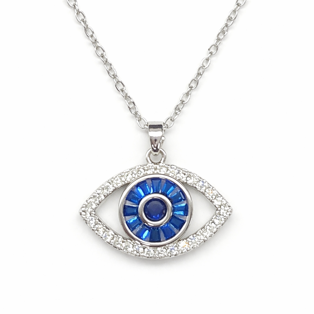 Chunky Evil Eye Pedant Silver Necklace For Women