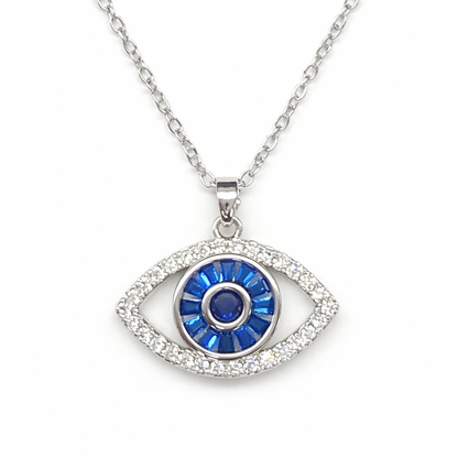 Chunky Evil Eye Pedant Silver Necklace For Women