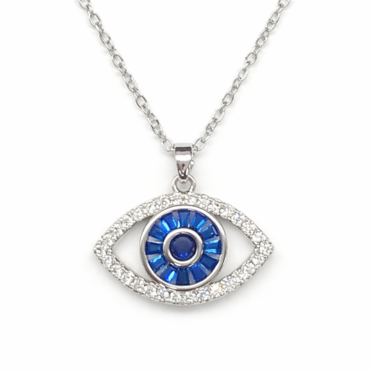 Chunky Evil Eye Pedant Silver Necklace For Women