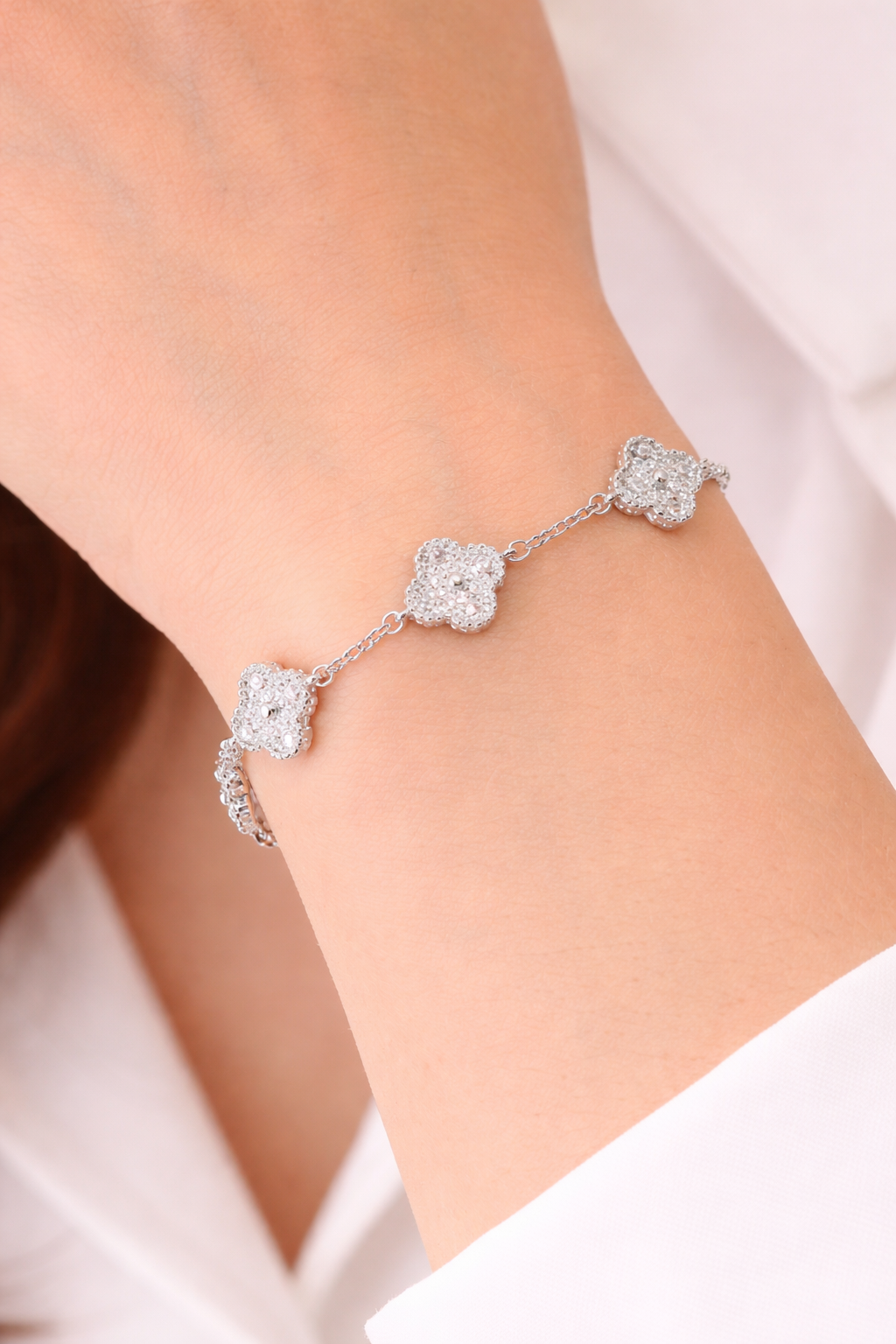 Silver Clover Flower Bracelets For Women
