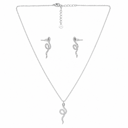 Zirconia Snake Pedant Silver Necklace Set