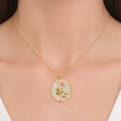Golden Rose Drop Oil Enamel Pedant Necklace For Women