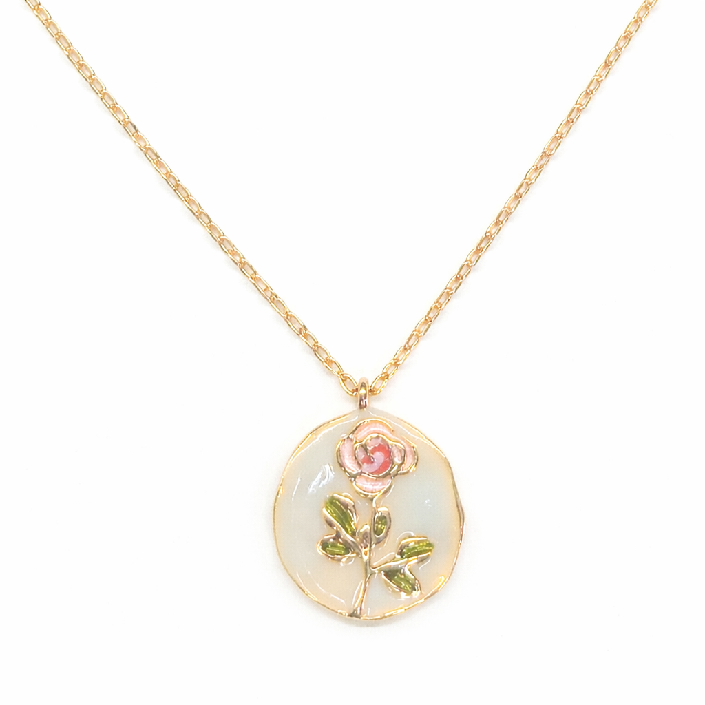Golden Rose Drop Oil Enamel Pedant Necklace For Women