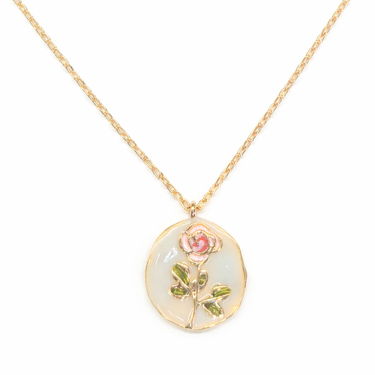Golden Rose Drop Oil Enamel Pedant Necklace For Women