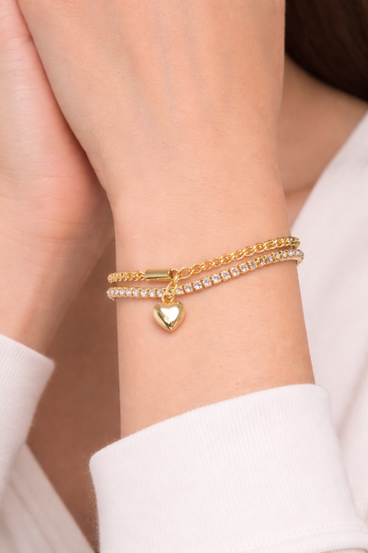 Golden Two Layer Zircon Chain Bracelets For Women
