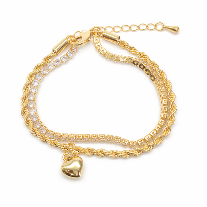 Golden Two Layer Zircon Chain Bracelets For Women