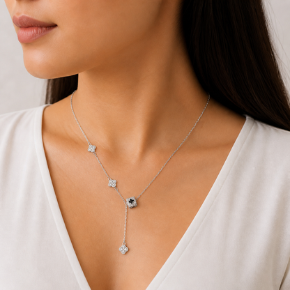 Elegant Diamonds Clover Flower Silver Necklace