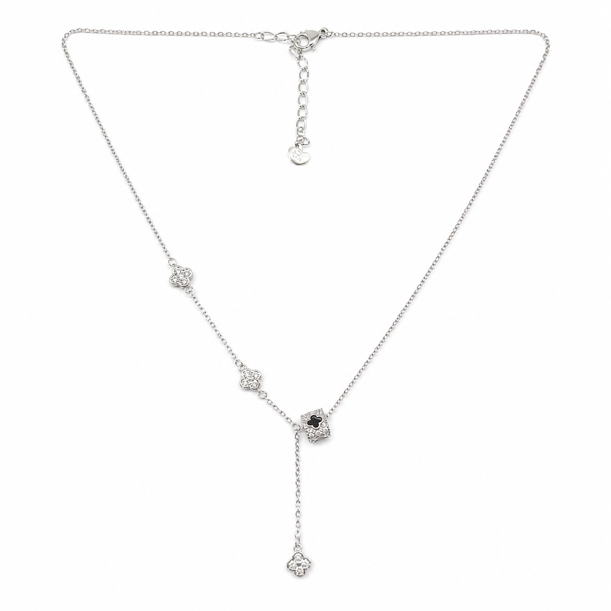 Elegant Diamonds Clover Flower Silver Necklace