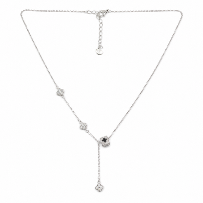 Elegant Diamonds Clover Flower Silver Necklace