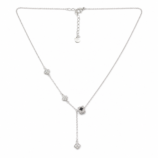 Elegant Diamonds Clover Flower Silver Necklace