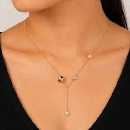 Elegant Diamonds Clover Flower Golden Necklace