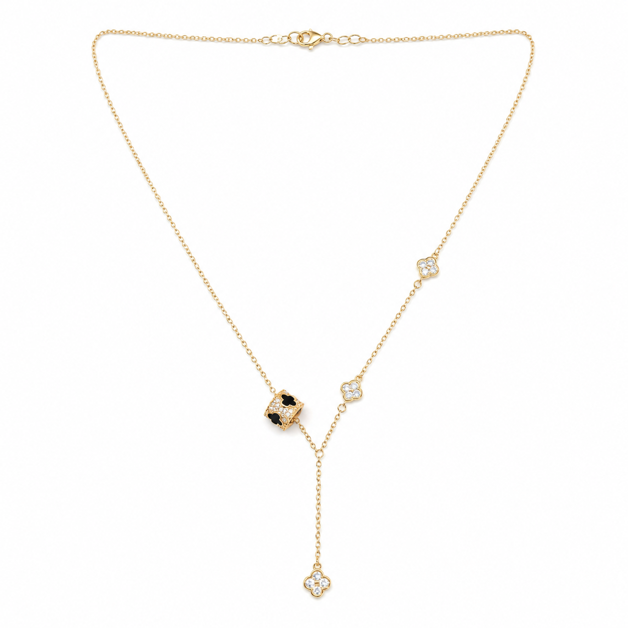 Elegant Diamonds Clover Flower Golden Necklace