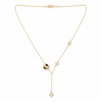 Elegant Diamonds Clover Flower Golden Necklace