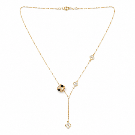 Elegant Diamonds Clover Flower Golden Necklace