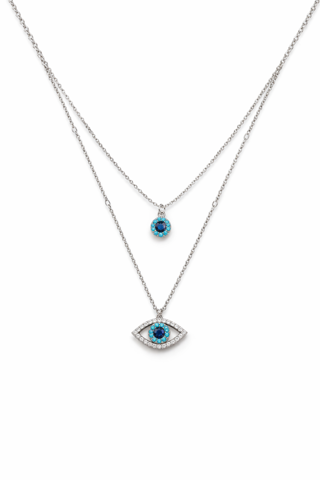 Elegant Two Layer Evil Eye Pedant Necklace For Women